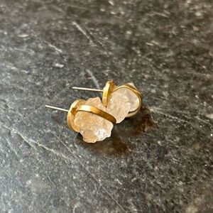 Gold and Clear Quartz Stone Stud Earrings